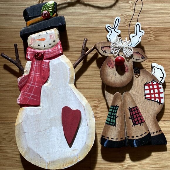 Cute Wooden Snowman & Deer Ornaments - Picture 1 of 5